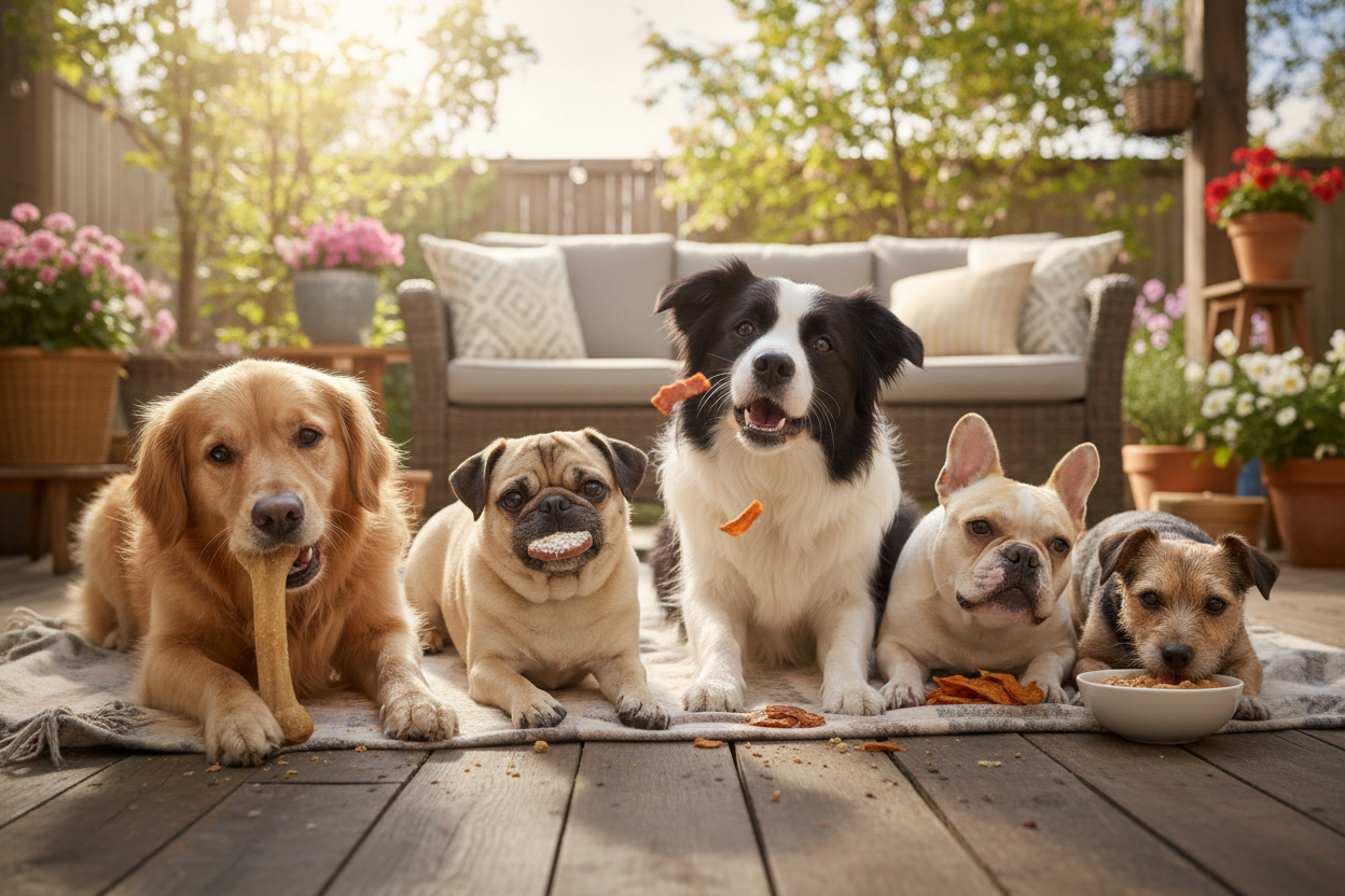 Dogs eating treats