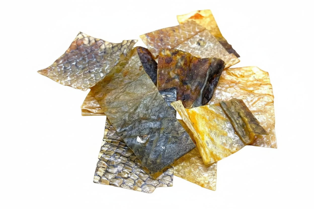 Fish skin treats with background removed